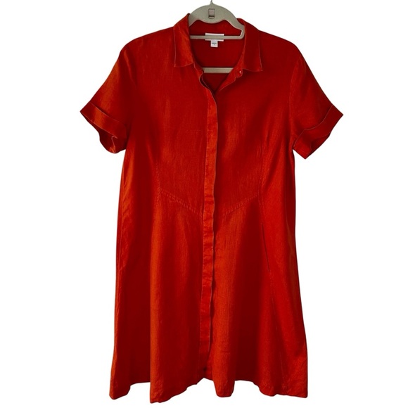 J.Jill Love Linen Zinnia Saffron Orange Shirtdress S Lagenlook Coastal - Picture 4 of 16